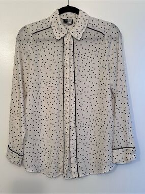 Who What Wear White Blouse with Black Polka Dots